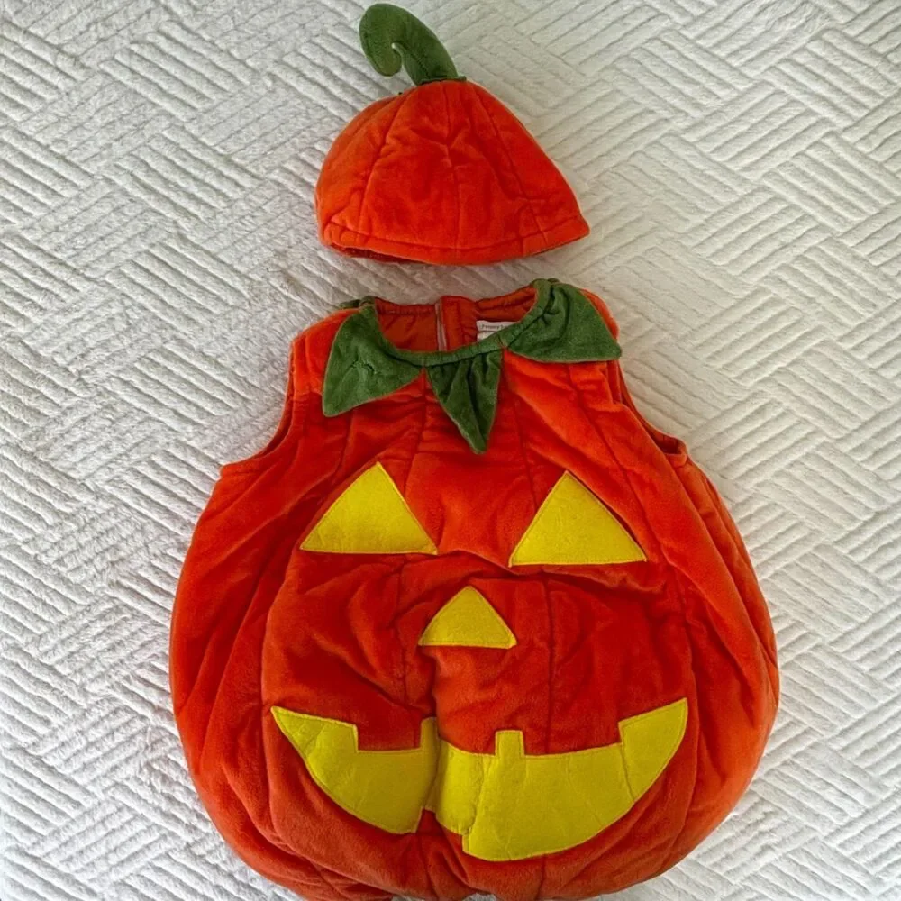 Pottery Barn Kids Size 4-6 Plush Pumpkin Halloween Costume Hat Jack O Lantern - Picture 1 of 10